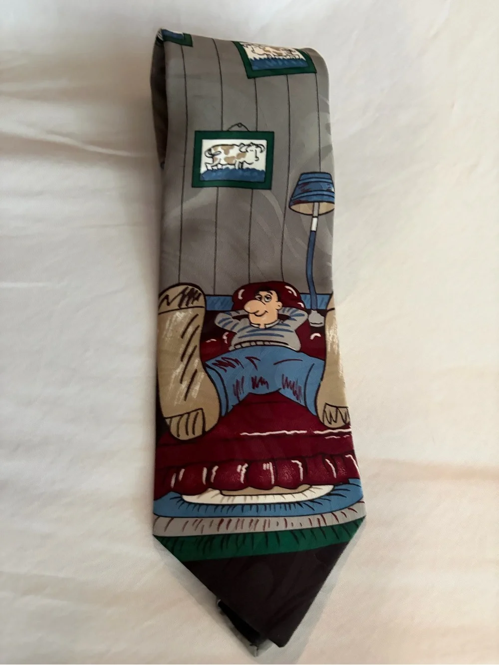 Men's Novelty Printed Tie in Gray, Burgundy, Blue